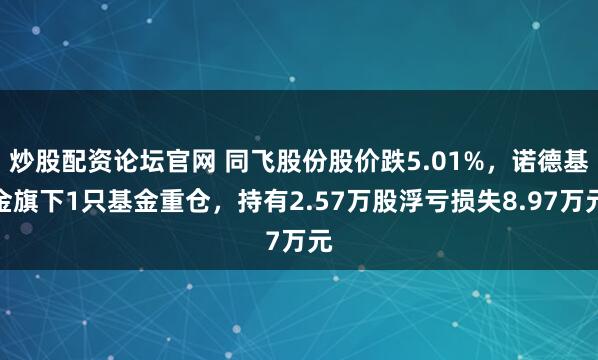 炒股配资论坛官网 同飞股份股价跌5.01%，诺德基金旗下1只基金重仓，持有2.57万股浮亏损失8.97万元